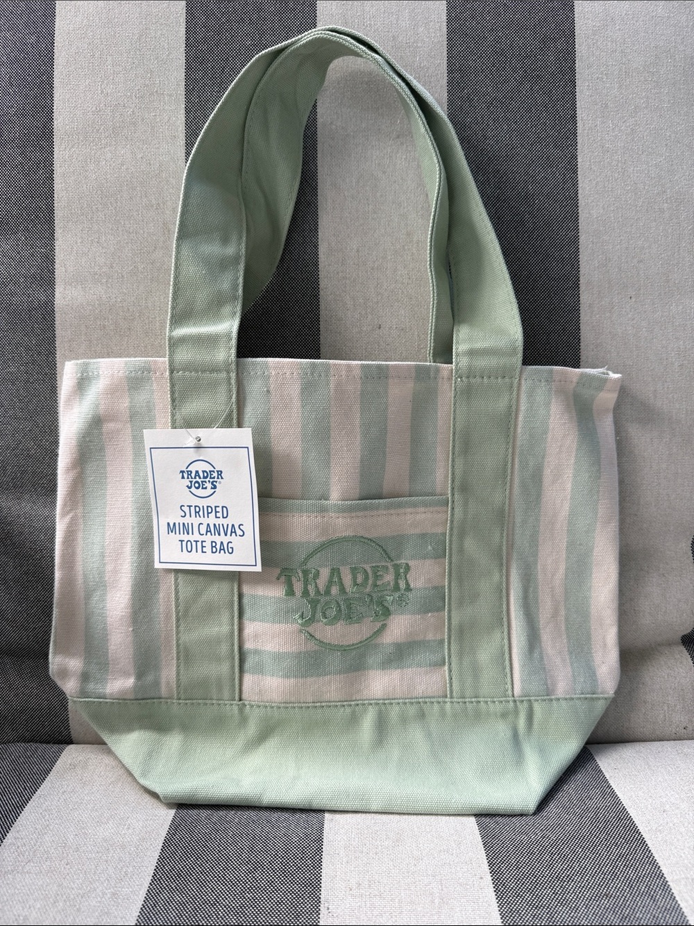 Trader Joe's Striped Mini Canvas Tote - Mint & Cream